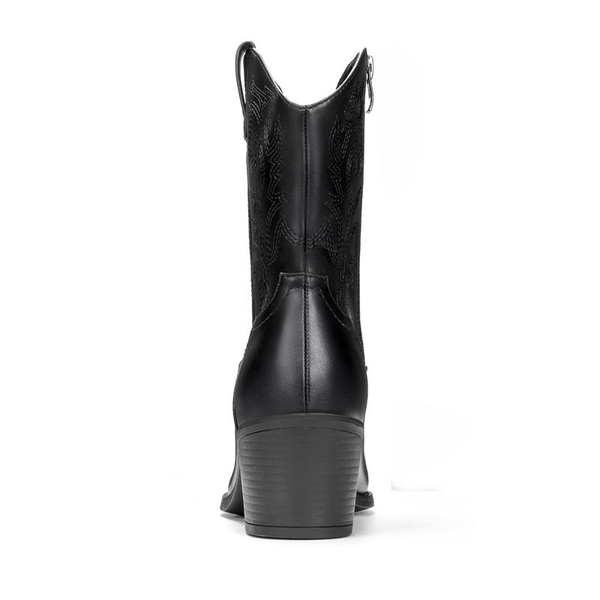 Western Chunky Heel Cowboy Ankle Boots - BLACK - 3
